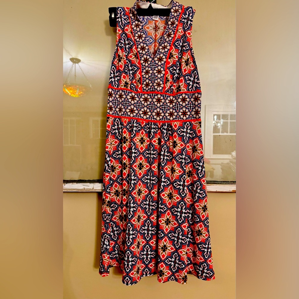Floral Midi Dress - Navy & Orange